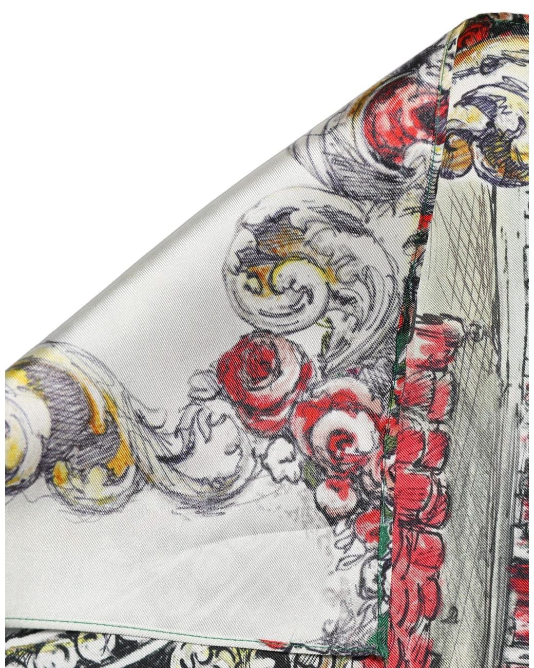 Dolce & Gabbana Metallic Multicolor Silk Printed Square Foulard Scarf