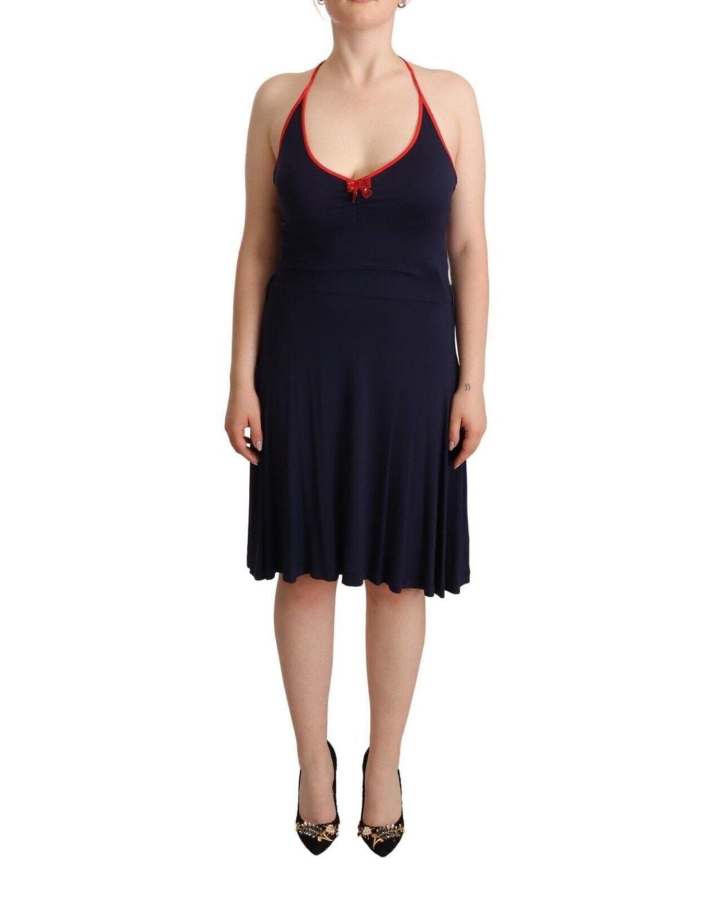 Rocco Barocco Black Cotton Midi Halter Dress