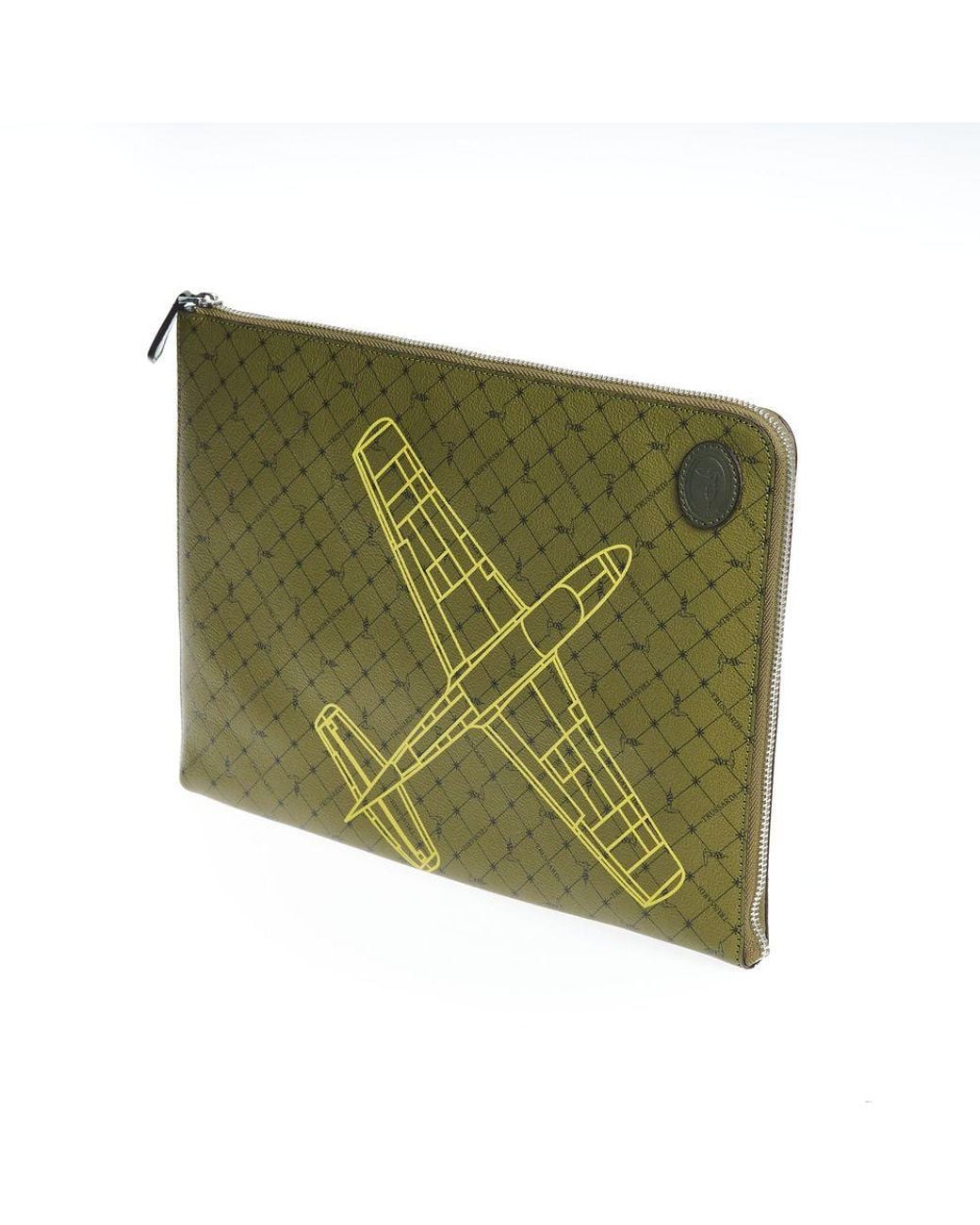 Trussardi Green Leather Clutch Bag for men