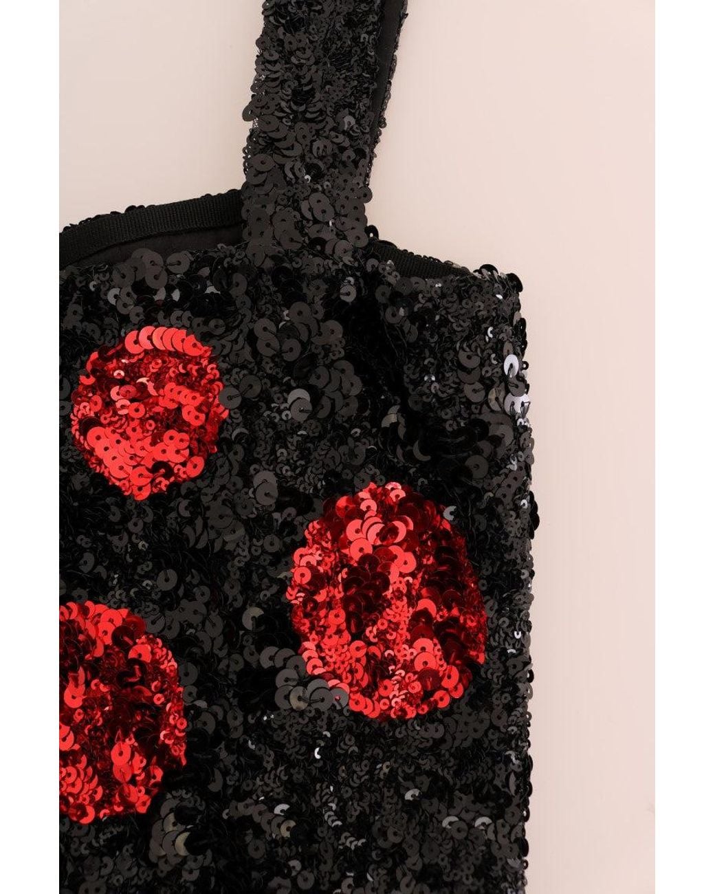 Dolce & Gabbana Black Red Polka Sequined Shift Dress