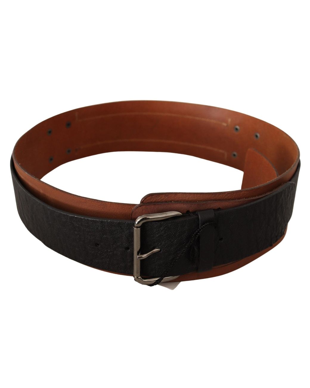 CoSTUME NATIONAL Black Brown Leather Silver Buckle