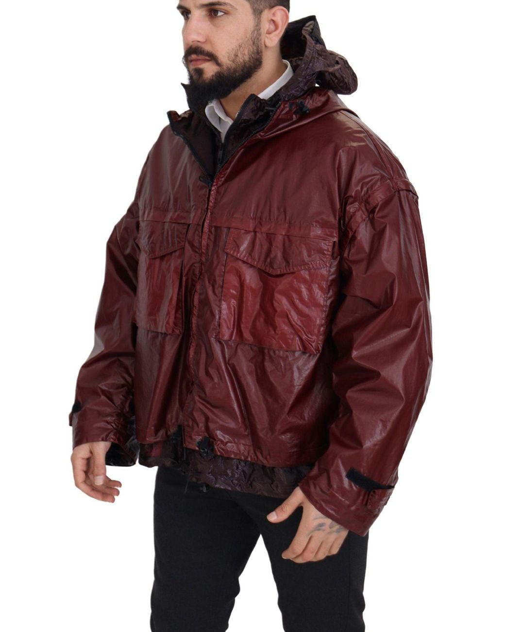 Dolce & Gabbana Red Bordeaux Cotton Hooded Full Zip Jacket for men