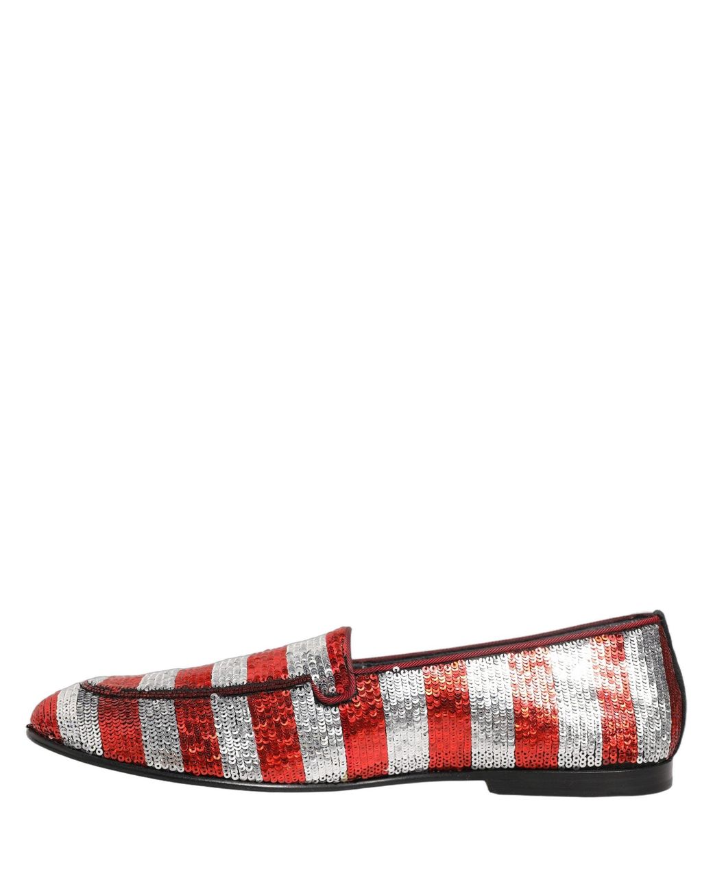 Dolce & Gabbana Red Multicolor Flag Sequin Dress Loafers Shoes for men