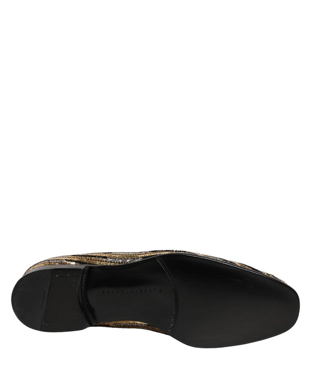 Dolce & Gabbana Gray Gold Striped Sequin Embellished Loafer Shoes for men
