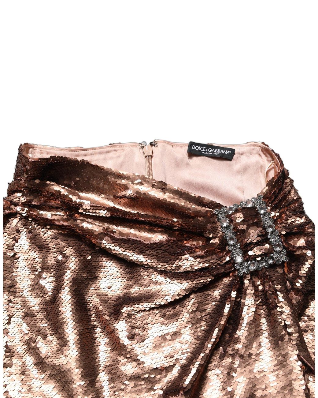 Dolce & Gabbana Brown Rose Gold Embellished Sequinned Maxi Skirt