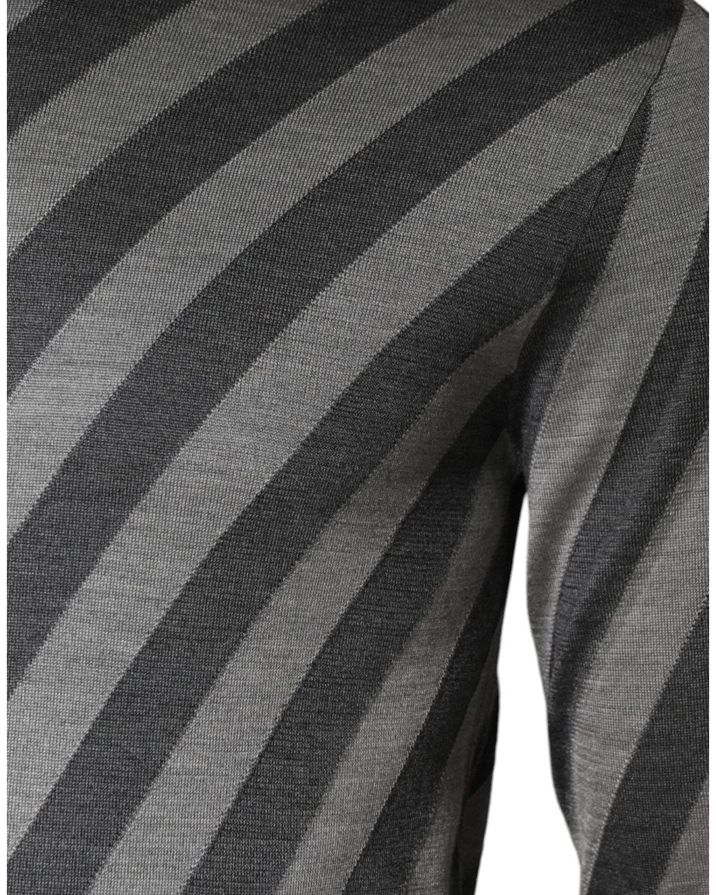 Dolce & Gabbana Gray Stripes Long Sleeve Round Neck Pullover Sweater for men