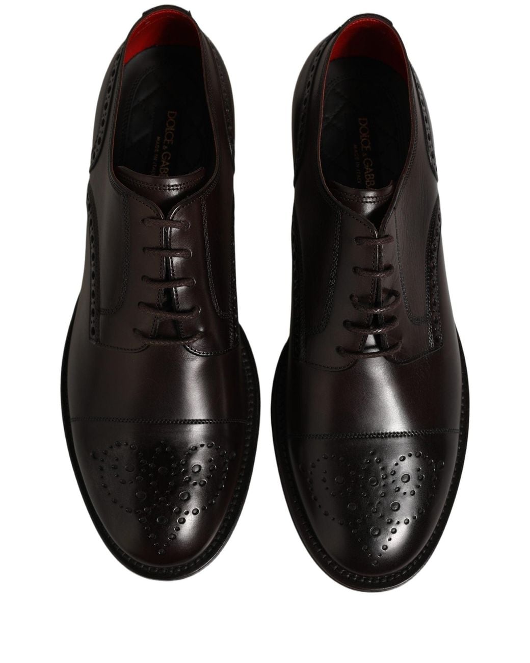 Dolce & Gabbana Black Maroon Calfskin Leather Derby Men Dress Shoes for men
