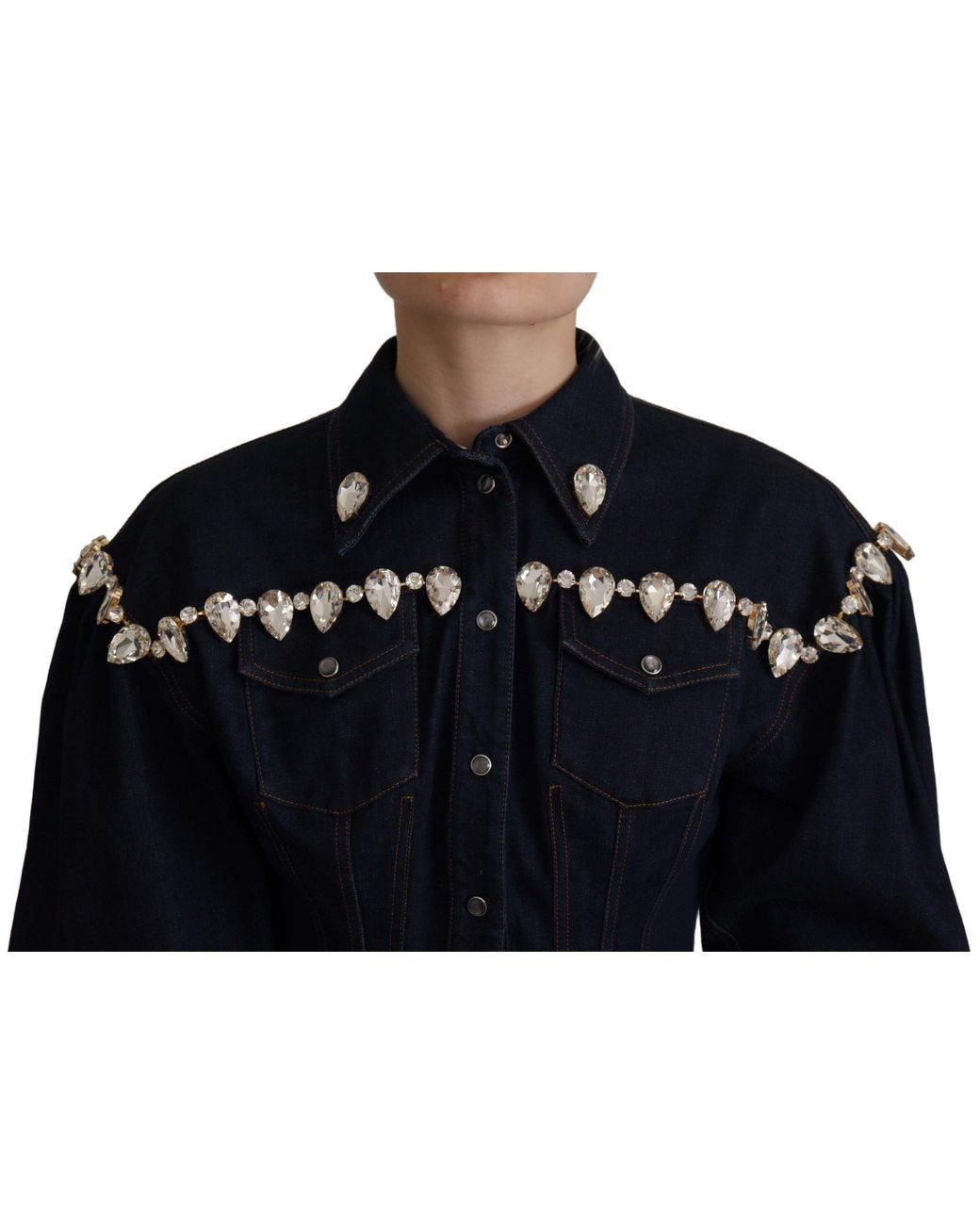 Dolce & Gabbana Blue Denim Crystal Embellish Cotton Jacket