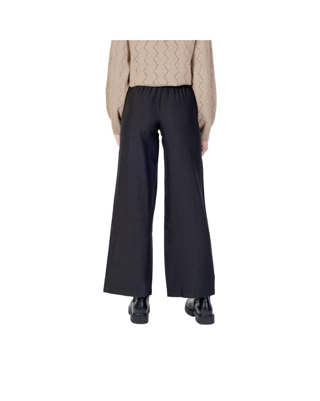 Jacqueline De Yong Blue Black Polyester Flared Pants
