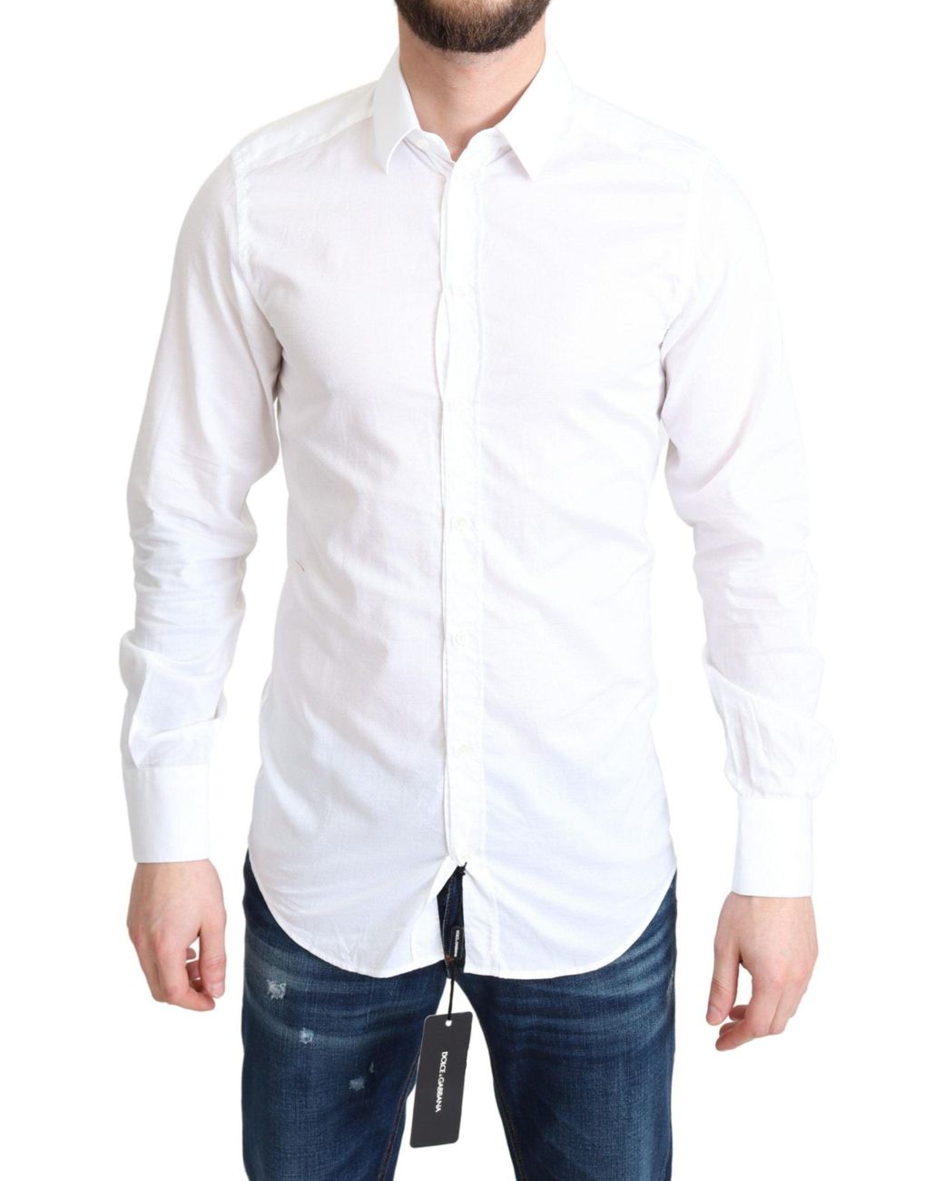 Dolce & Gabbana White Cotton Long Sleeves Formal Shirt for men