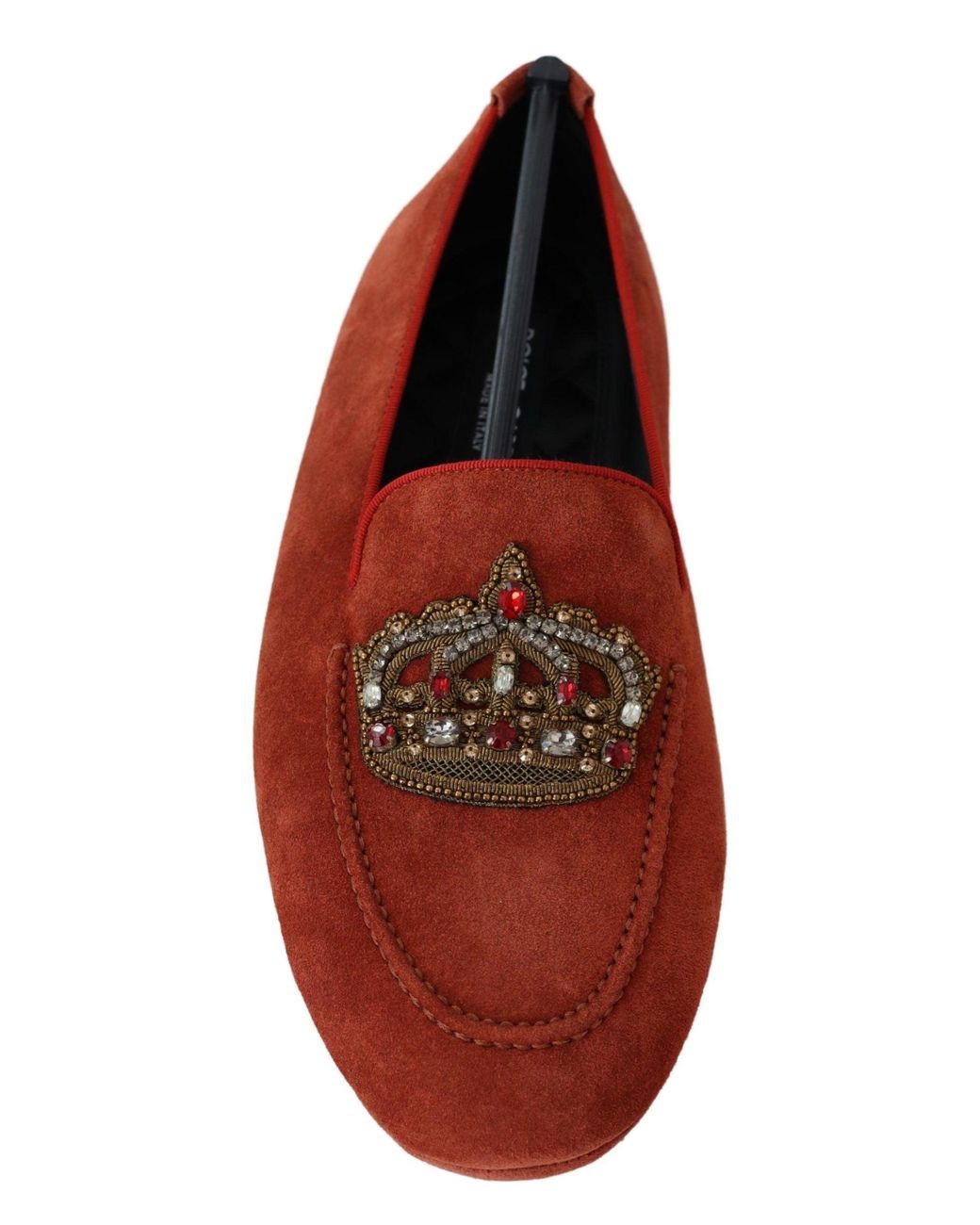 Dolce & Gabbana Black Leather Crystal Crown Loafers Shoes for men