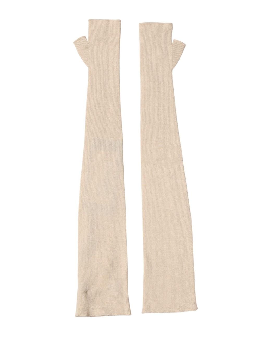 Dolce & Gabbana White Beige Wool Fingerless Elbow Length Gloves