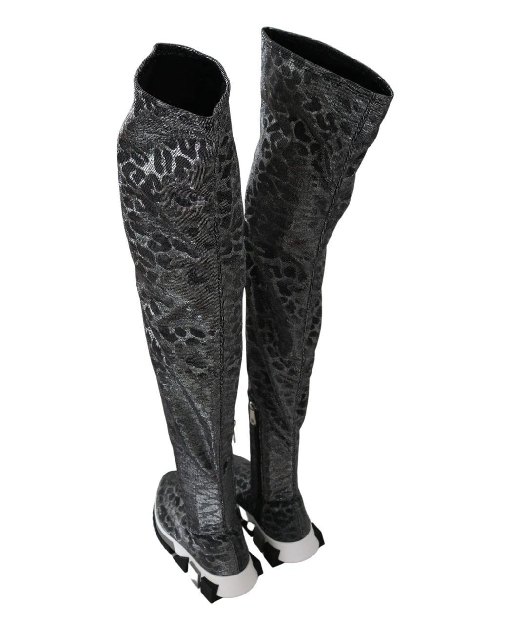 Dolce & Gabbana Black Grau Leopard High Top Sneakers Booties Schuhe