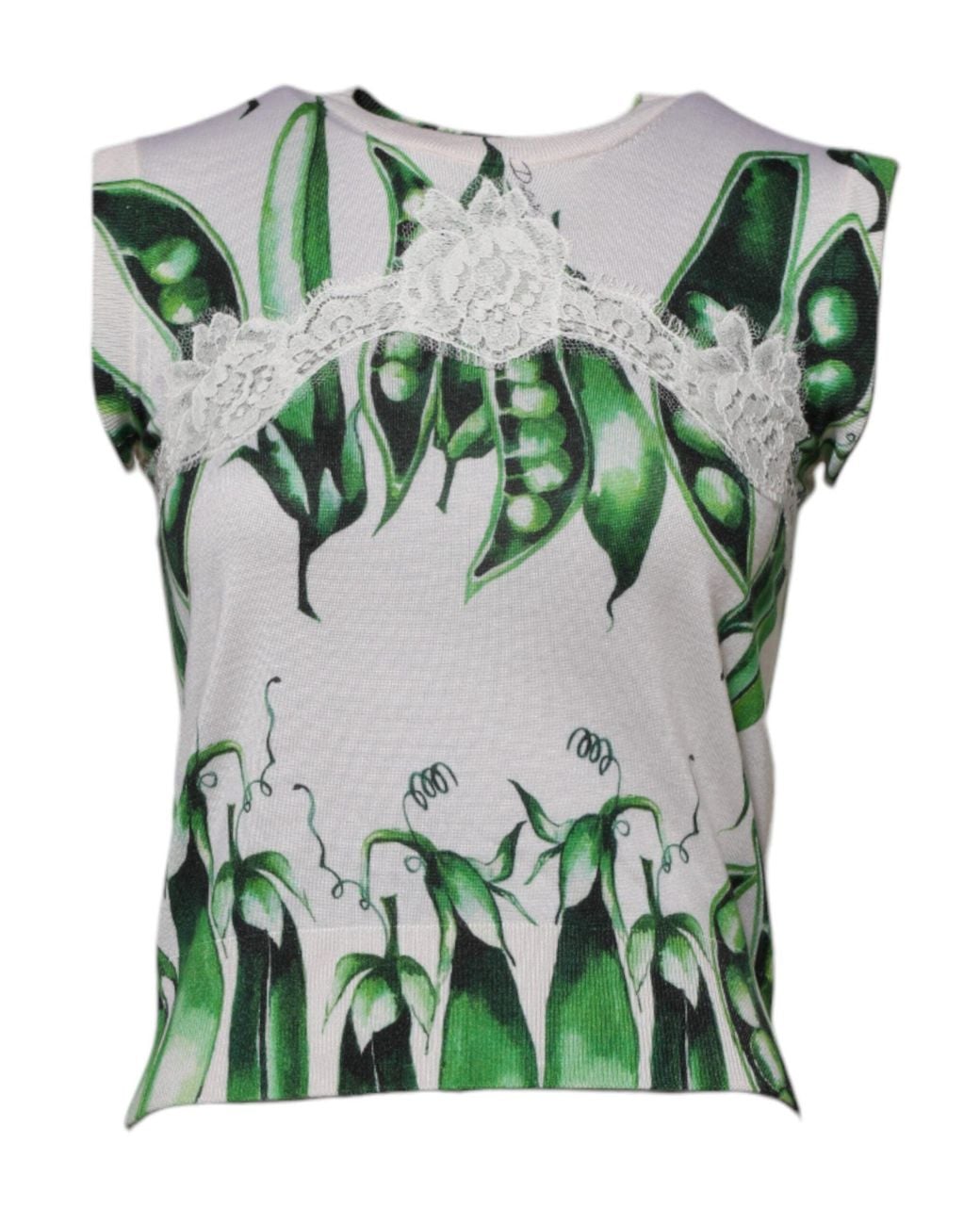Dolce & Gabbana White Green Pea Print Sleeveless Blouse Top for men