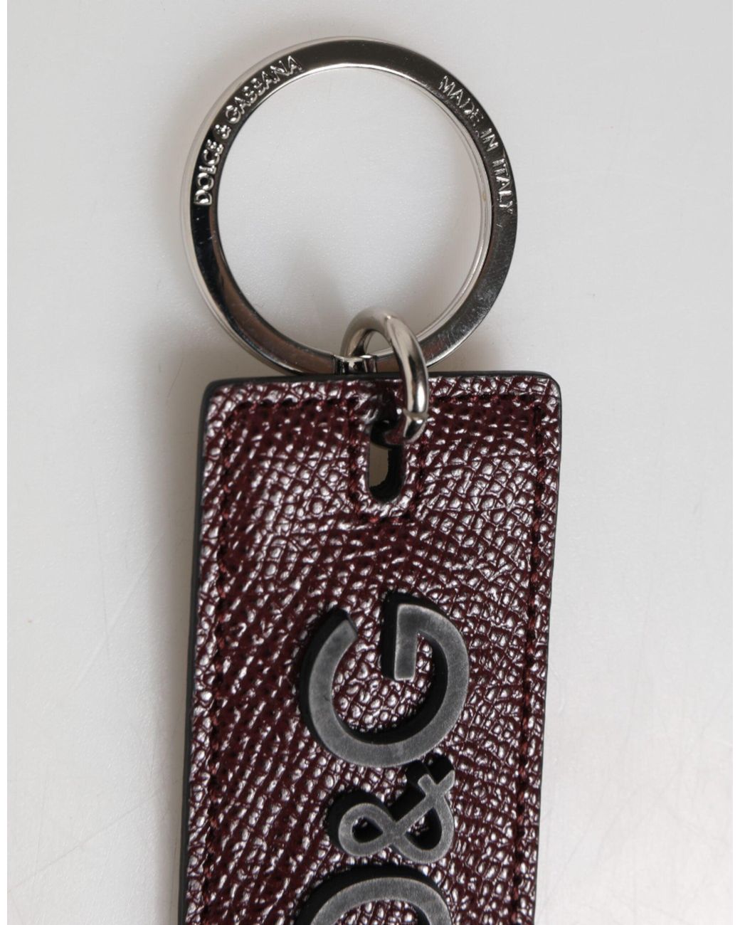 Dolce & Gabbana Multicolor Bordeaux Leather Logo Metal Ring Men Keychain Keyring for men
