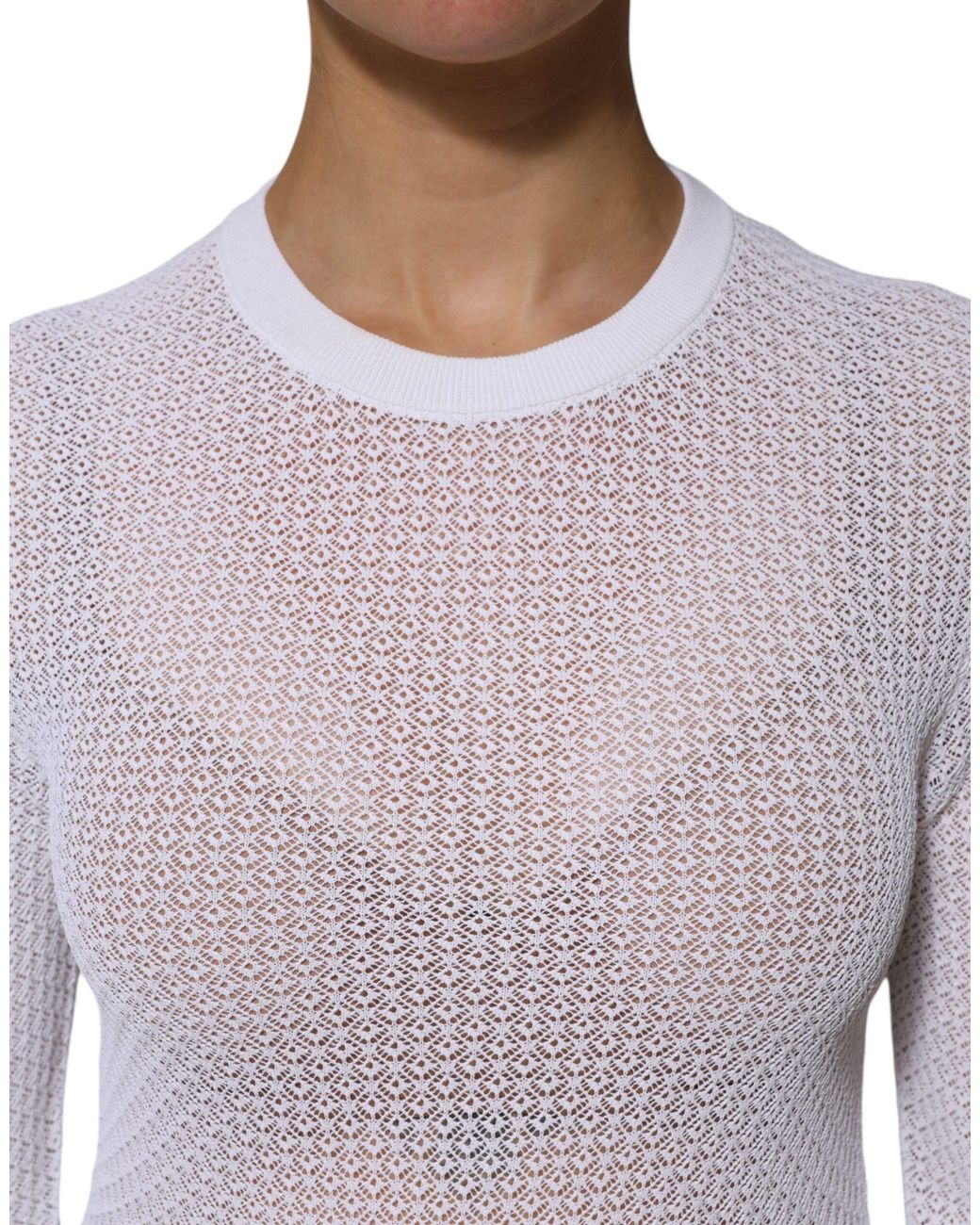 Dolce & Gabbana Gray White Round Neck Long Sleeves Pullover Top