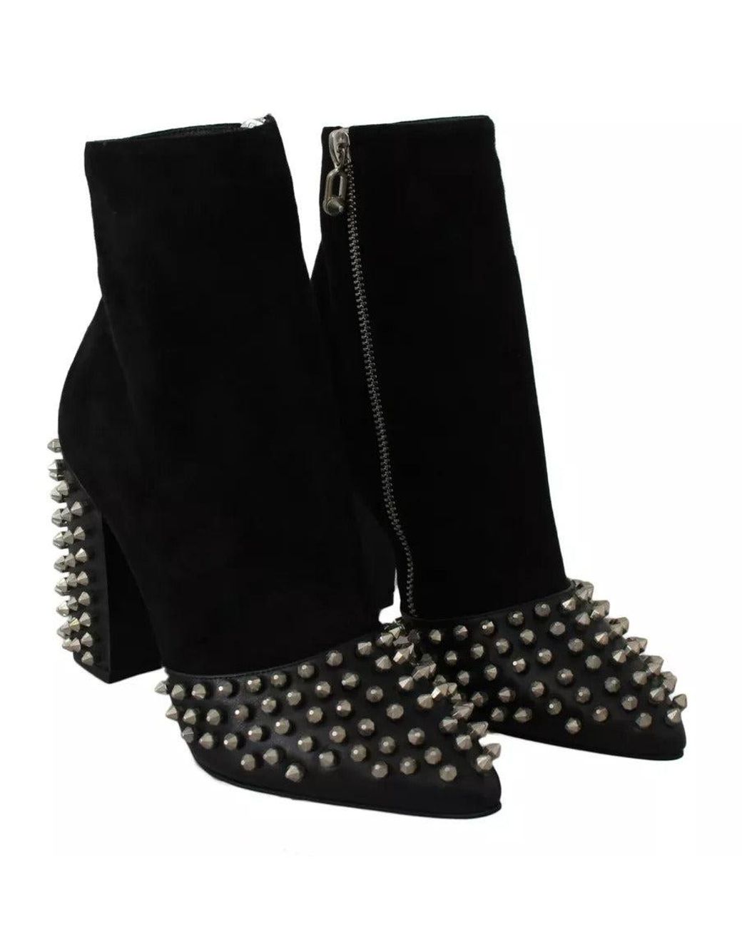 Philipp Plein Black Studded Heels Ankle Boots Shoes