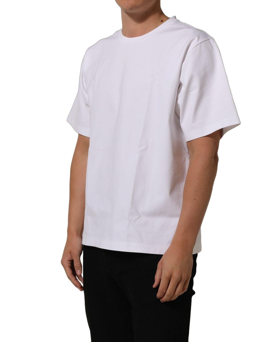 Dolce & Gabbana Blue White Cotton Short Sleeves Crew Neck T for men