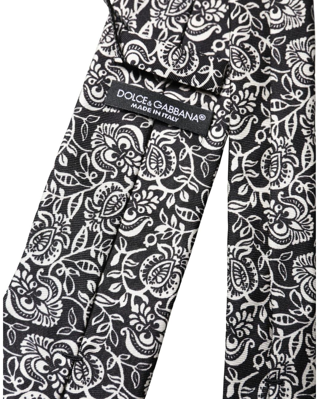 Dolce & Gabbana Black Floral Fantasy Silk Adjustable Neckmen's Tie for men