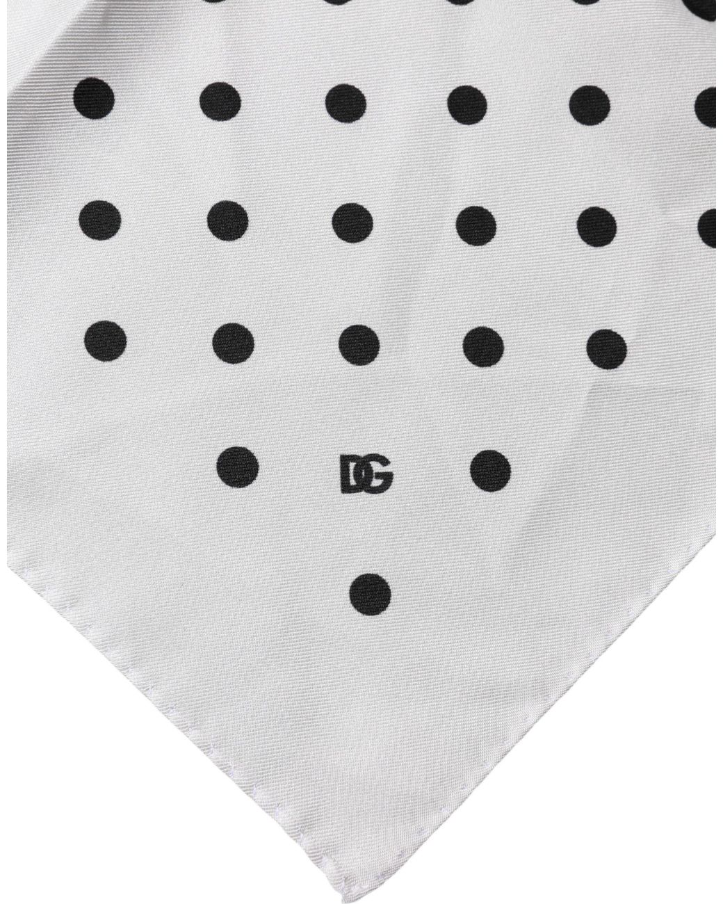 Dolce & Gabbana White Polka Dot Square Handkerchief Scarf for men