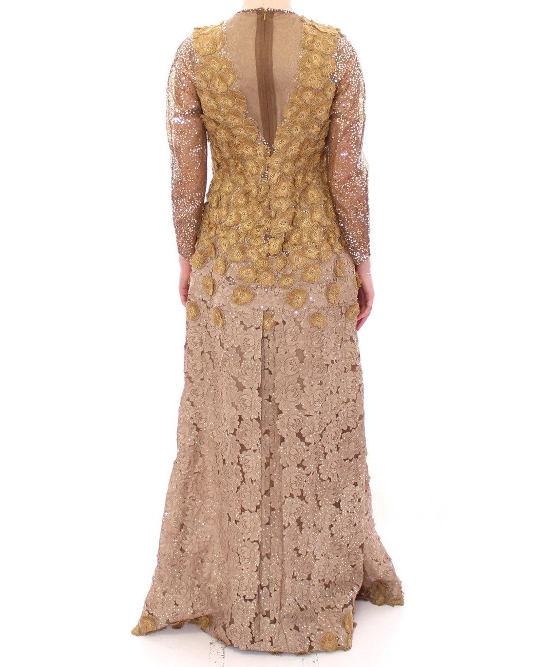Lanre Da Silva Ajayi Natural Long Lace Maxi Crystal Dress