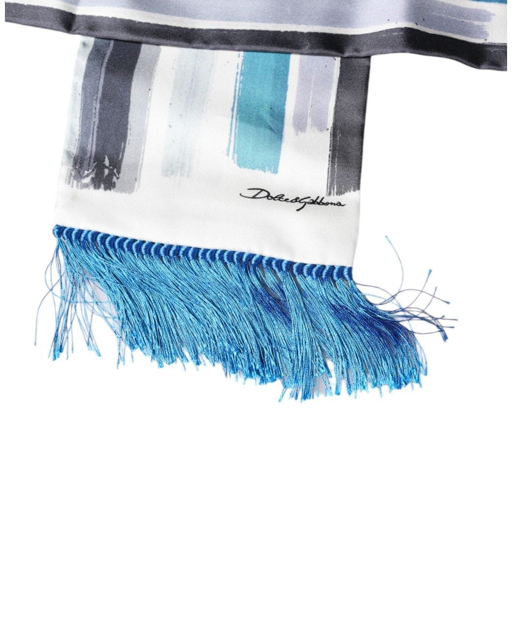 Dolce & Gabbana Blue Stripes Silk Fringes Wrap Scarf for men
