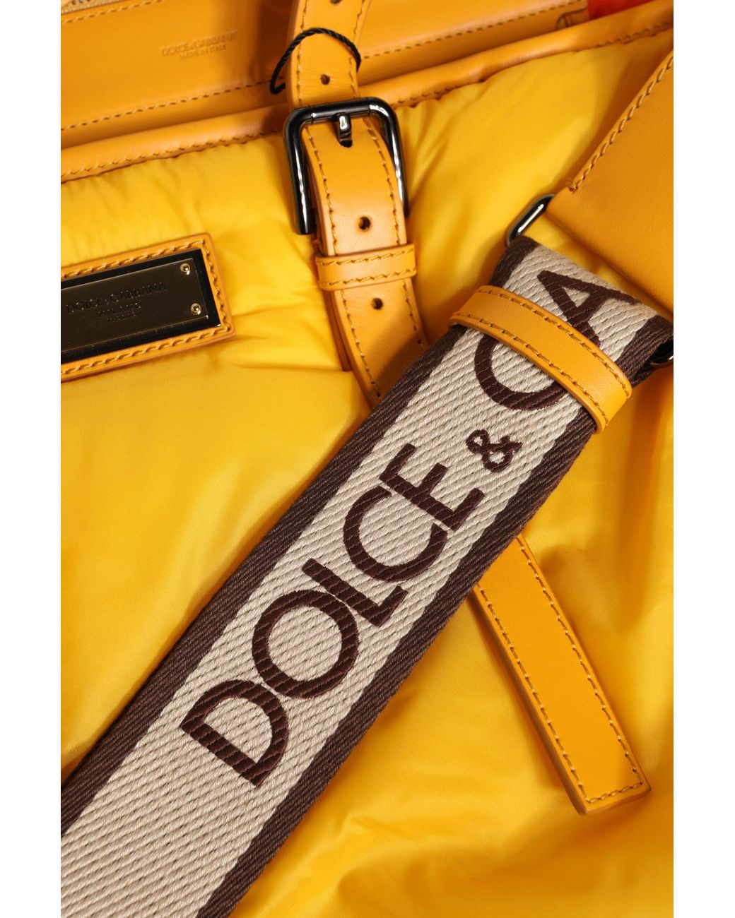 Dolce & Gabbana Yellow Orange Nylon Logo Plaque Hand Shoulder Duffle Bag for men
