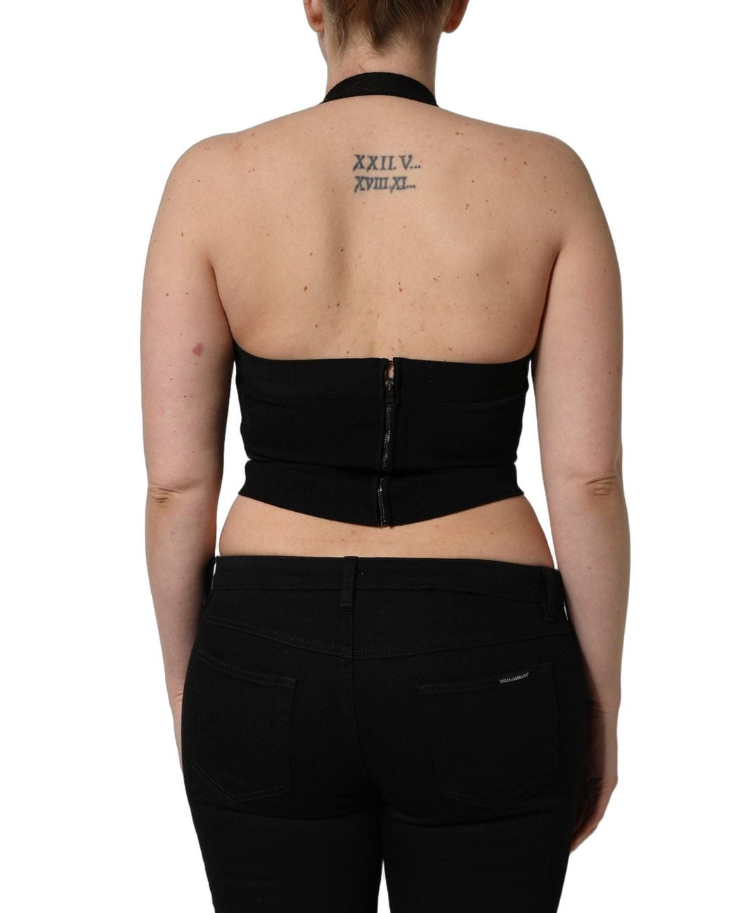 Dolce & Gabbana Black Square Neck Halter Cropped Tank Top