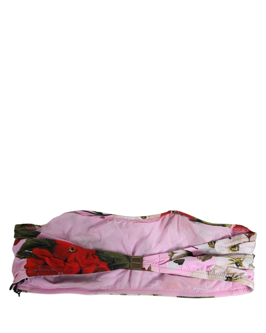 Dolce & Gabbana Pink Floral Print Bandeau Beachwear Bikini Top Nylon Elastane