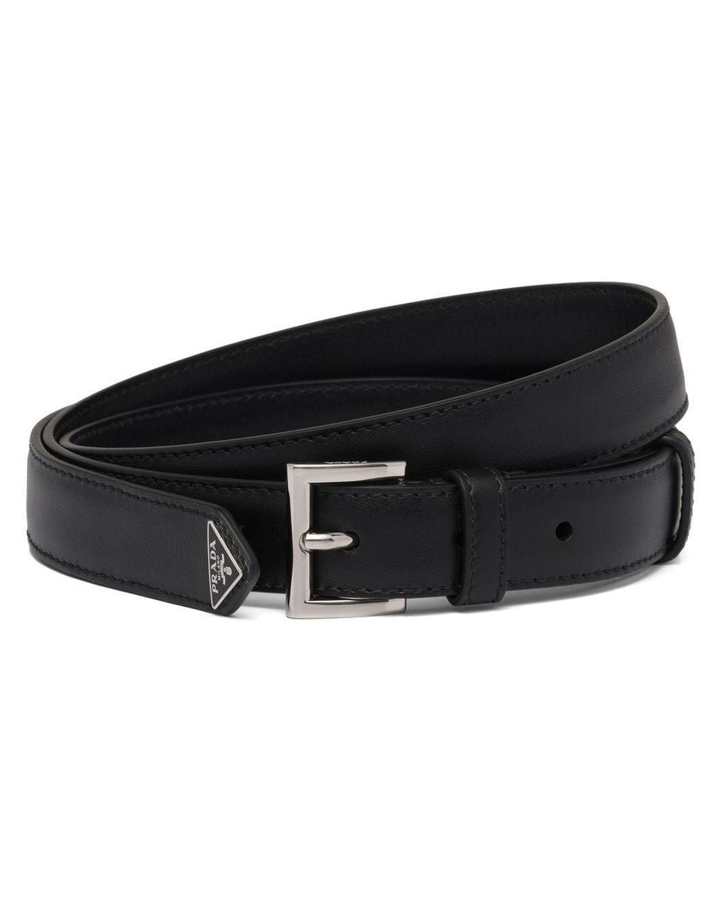 Prada Brown Logo Plaque Leather Belt
