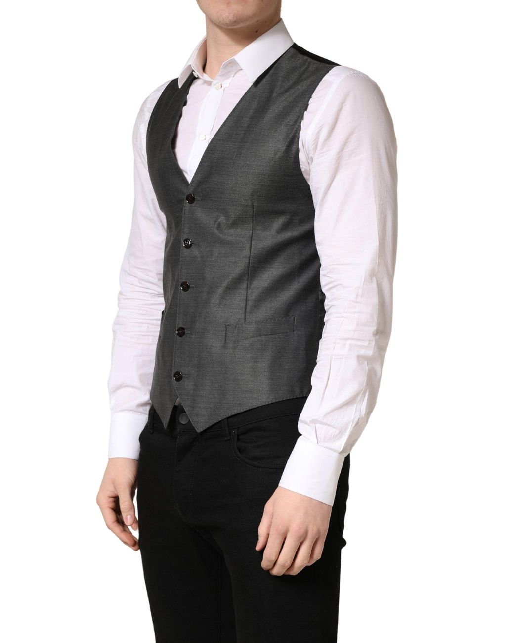 Dolce & Gabbana Black Wool Dress Formal Waistcoat Vest Virgin Silk for men