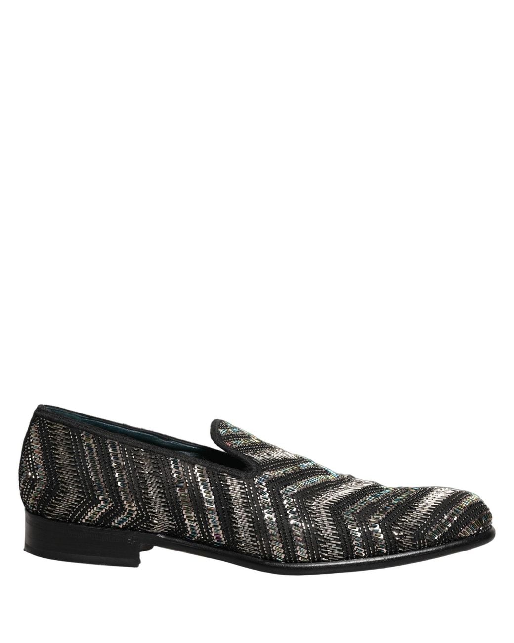Dolce & Gabbana Black Silver Embellished Slip On Loafers Shoes for men