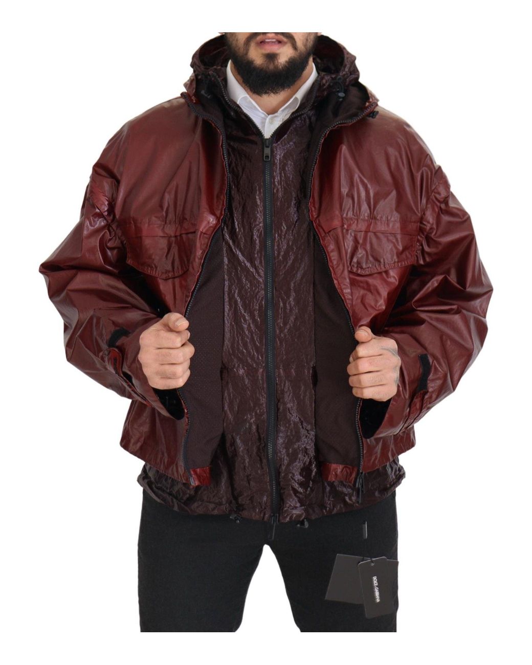 Dolce & Gabbana Red Bordeaux Cotton Hooded Full Zip Jacket for men