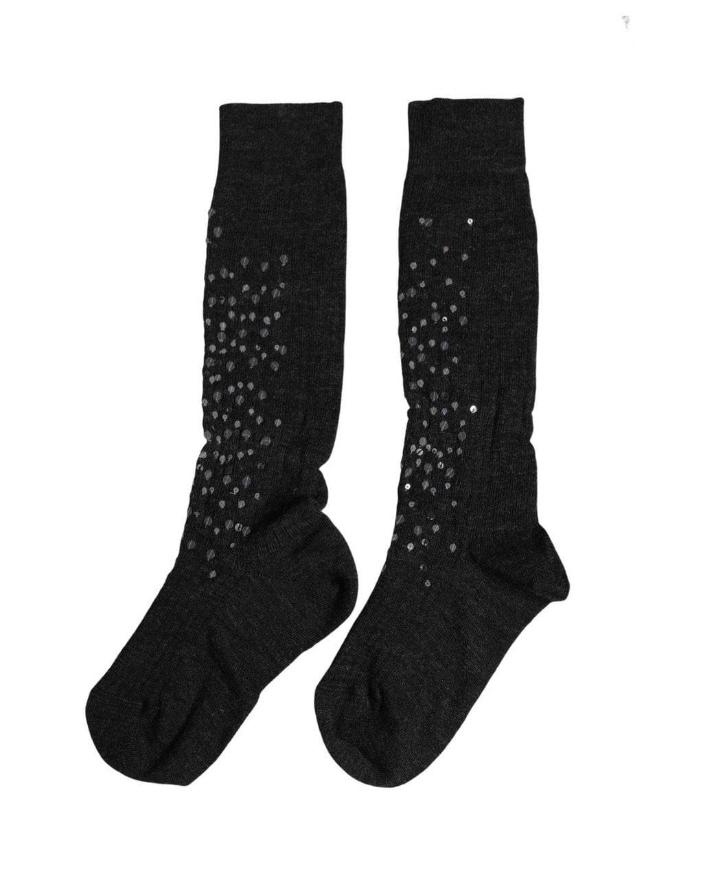 Dolce & Gabbana Black Dark Gray Sequined Wool Knee High Accessory Socks