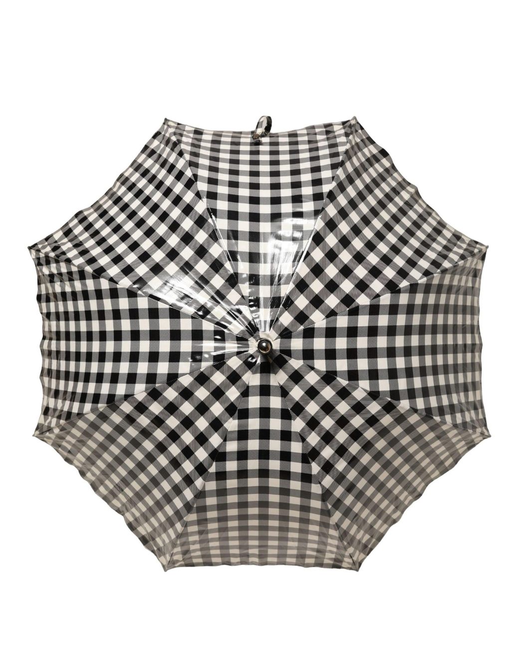 Dolce & Gabbana Multicolor Black White Gingham Check Cotton Long Handle Umbrella