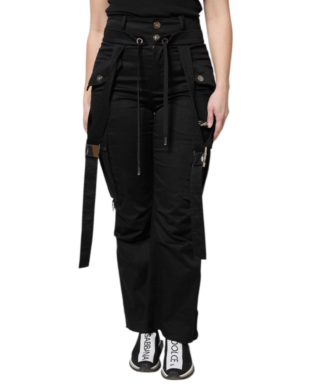 Dolce & Gabbana Black Cotton High Waist Cargo Pants
