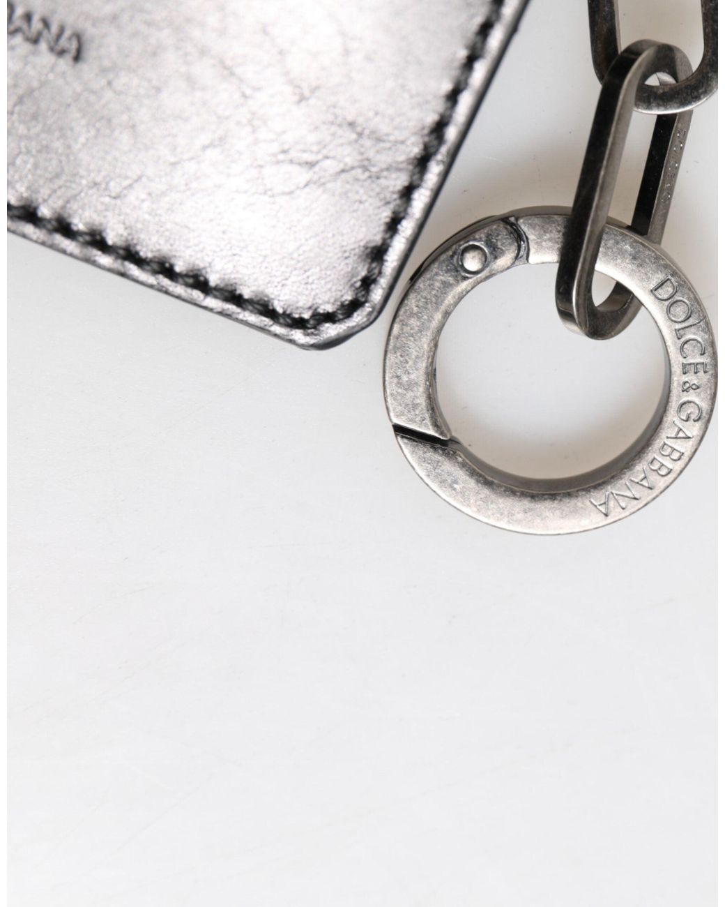 Dolce & Gabbana Black Leather Logo Embossed Key Chain Card Holder Wallet for men