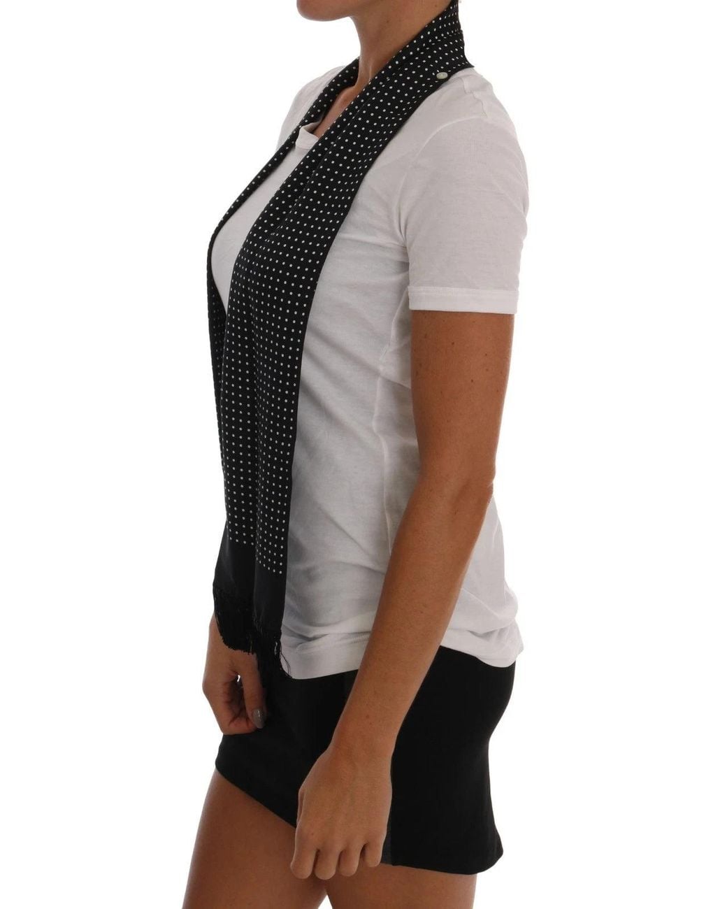 Dolce & Gabbana Gray White Cotton Black Silk Scarf Top T