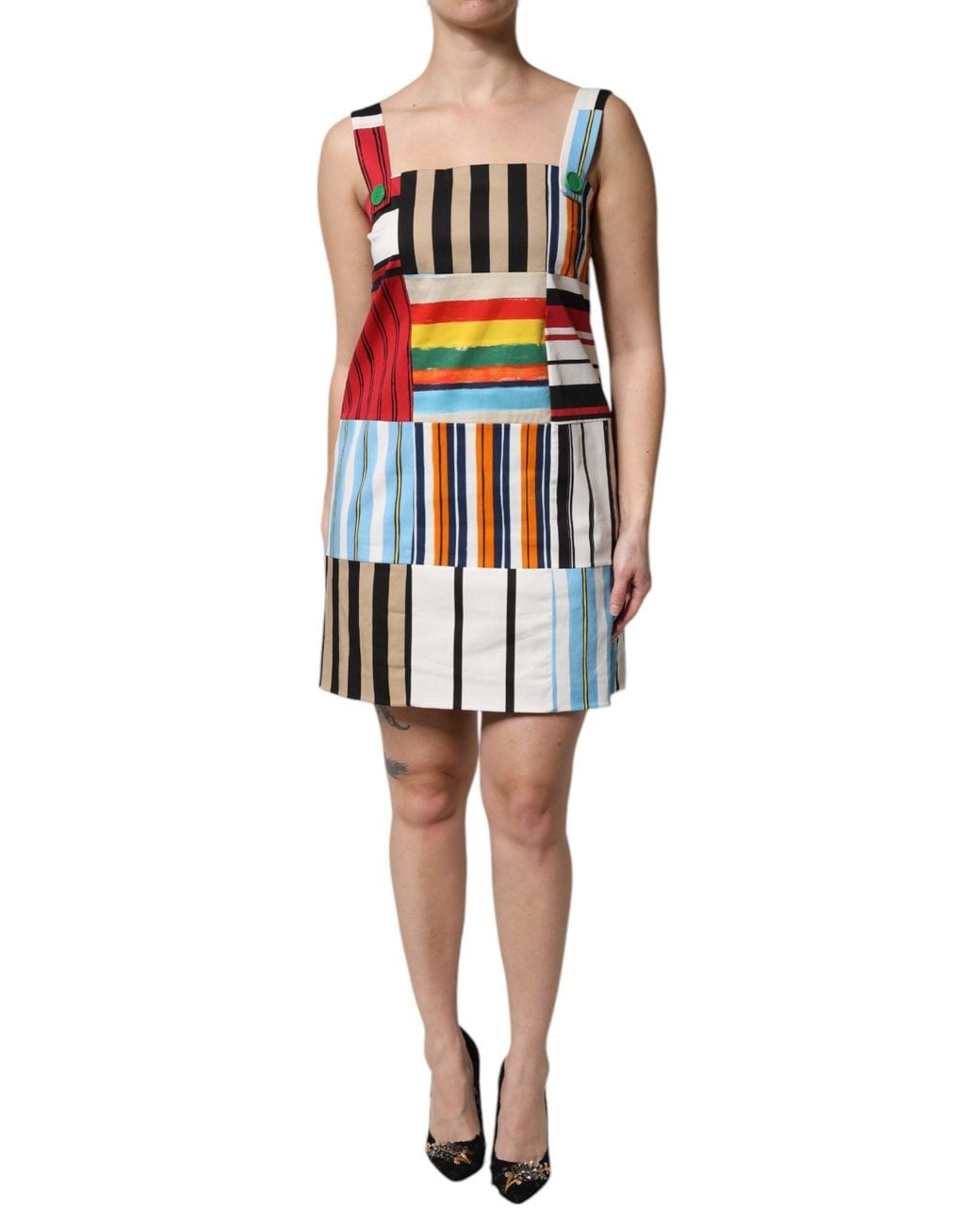 Dolce & Gabbana Red Multicolor Cotton Stripe Sleeveless Dress for men