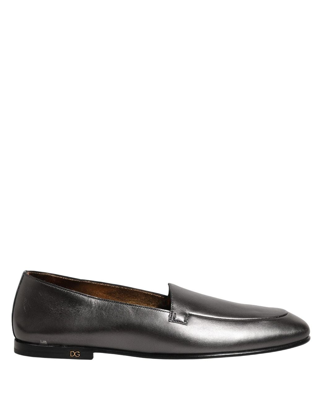 Dolce & Gabbana Gray Silver Leather Dg Logo Slip On Loafers Shoes for men