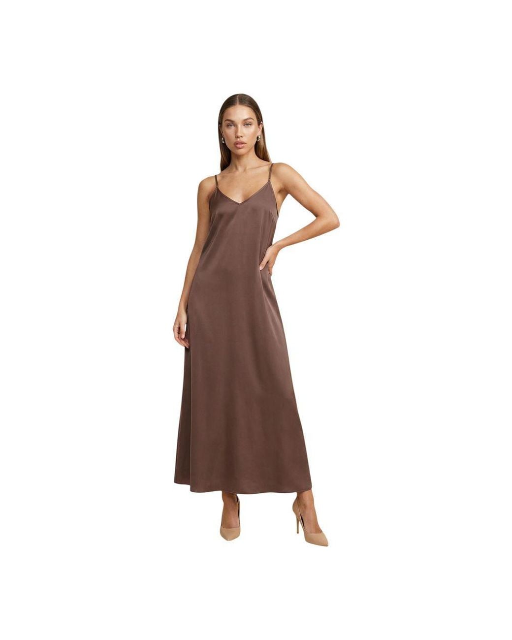 ONLY Brown Viscose Long Dress