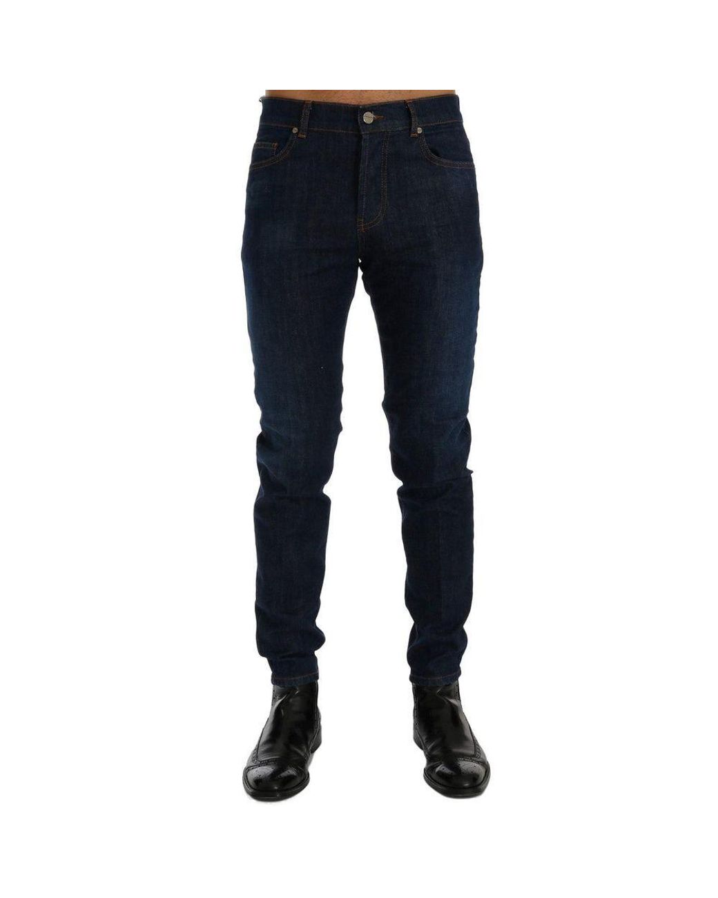Frankie Morello Blue Cotton Slim Fit Jeans for men