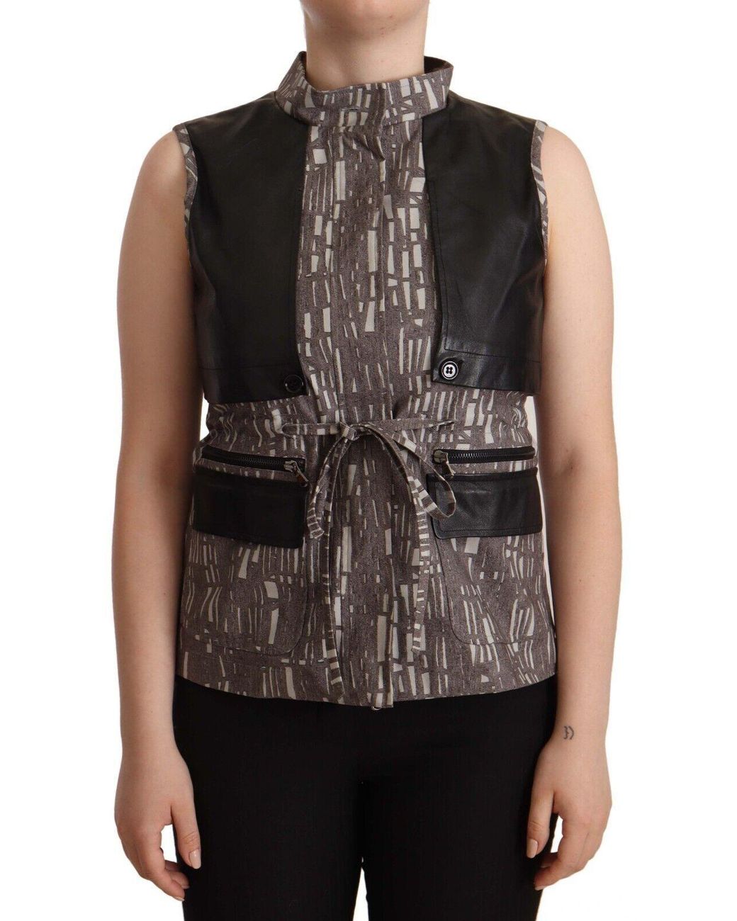 Comeforbreakfast Brown Black Vest Leather Sleeveless Top Blouse