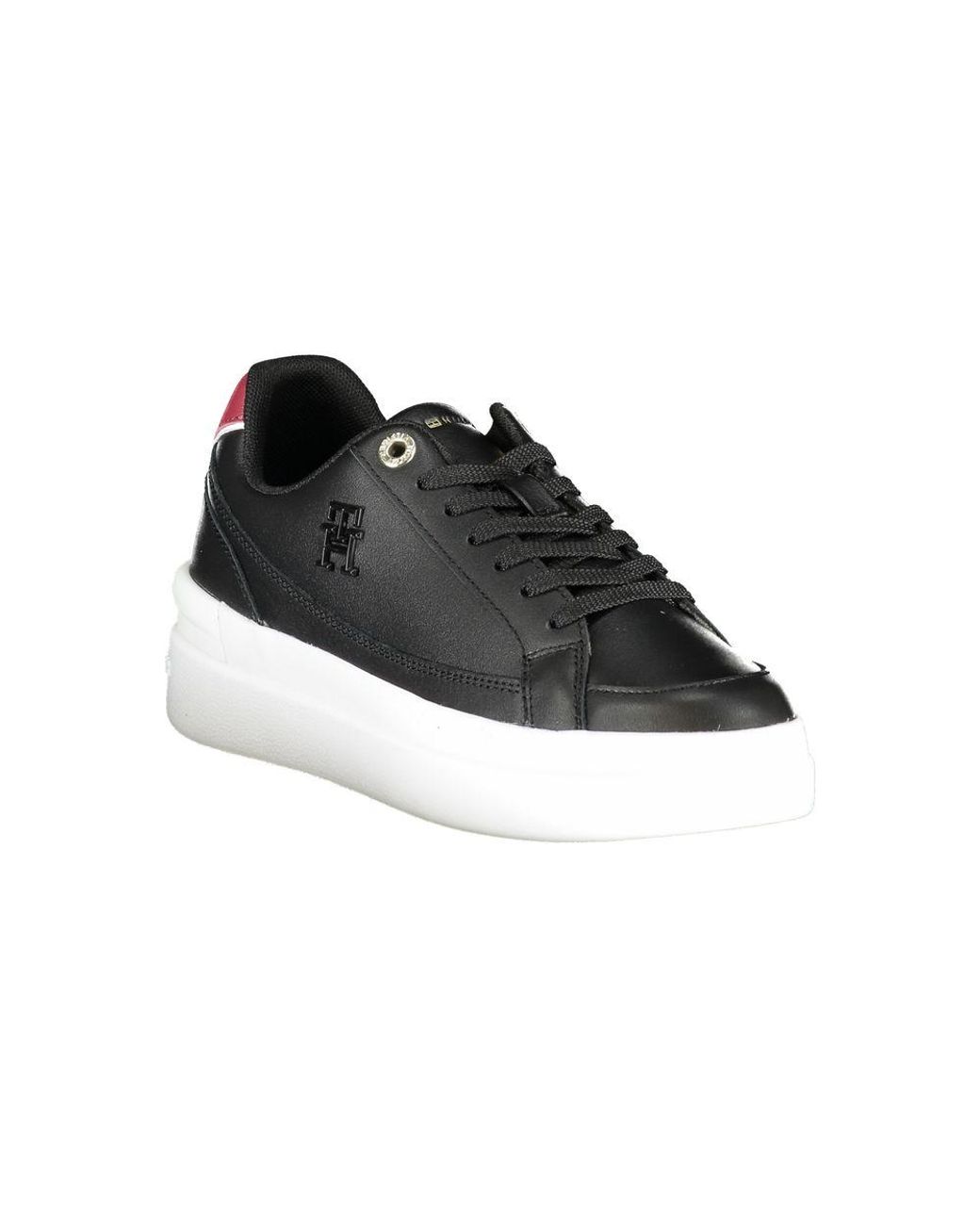 Tommy Hilfiger Black Sleek Lace-Up Sneakers With Contrast Accents