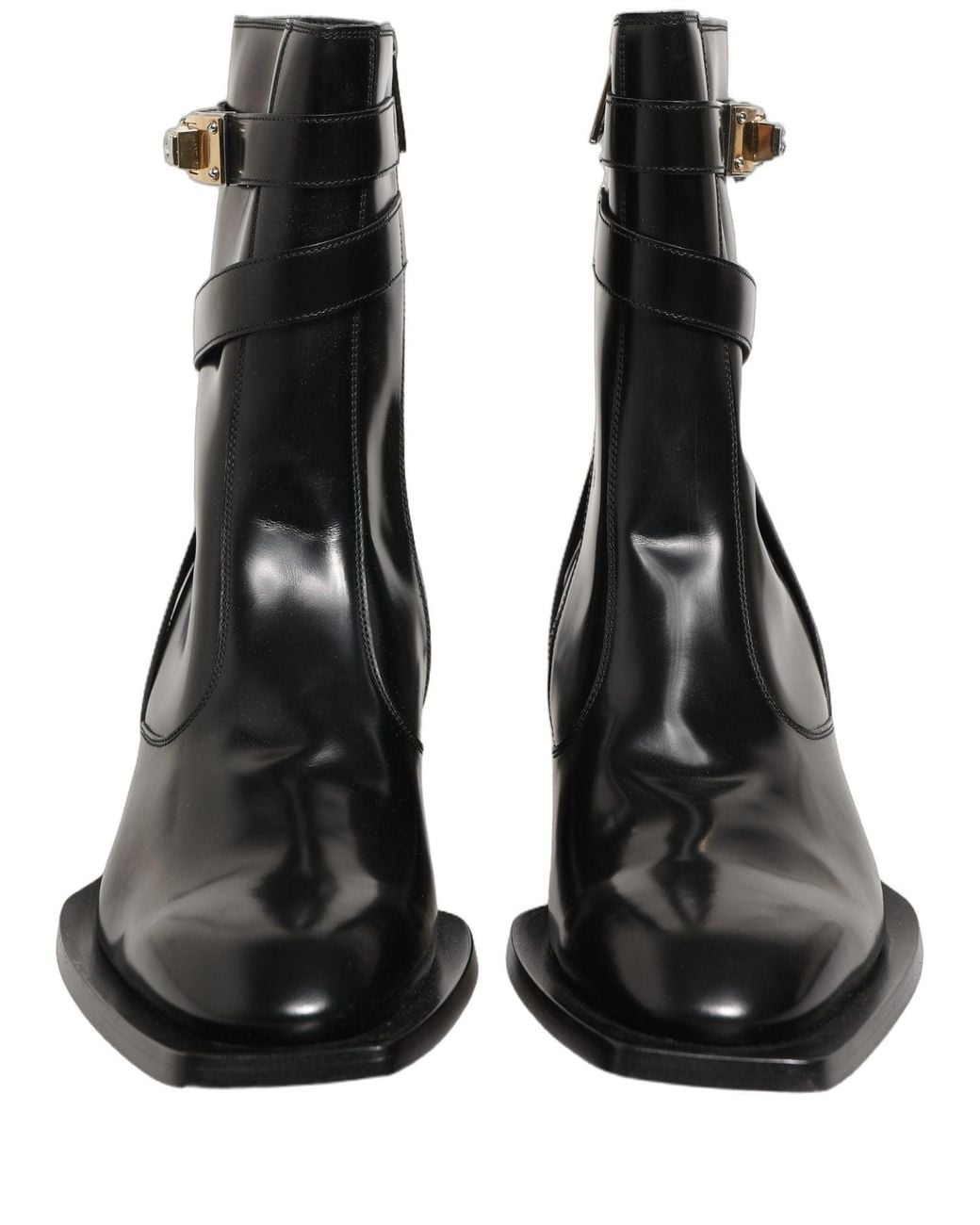 Dolce & Gabbana Black Leather Dg Plaque Mid Calf Boots Shoes for men