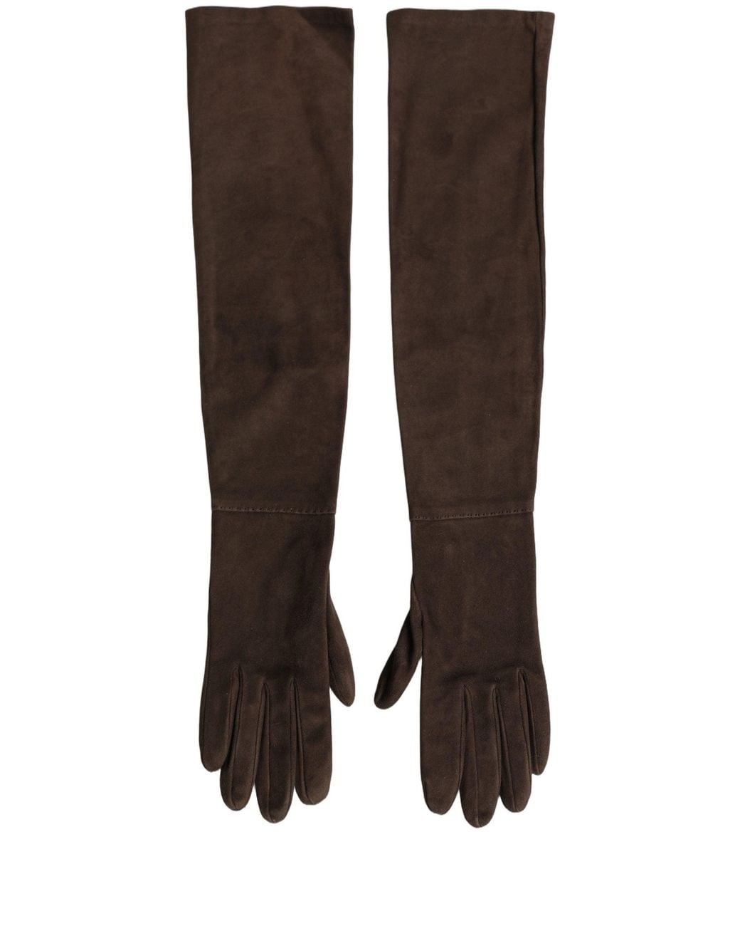 Dolce & Gabbana Brown Genuine Leather Suede Elbow Length Gloves