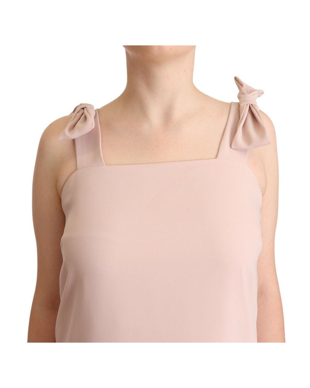 P.A.R.O.S.H. Pink Polyester Sleeveless Midi Feather Shift Dress