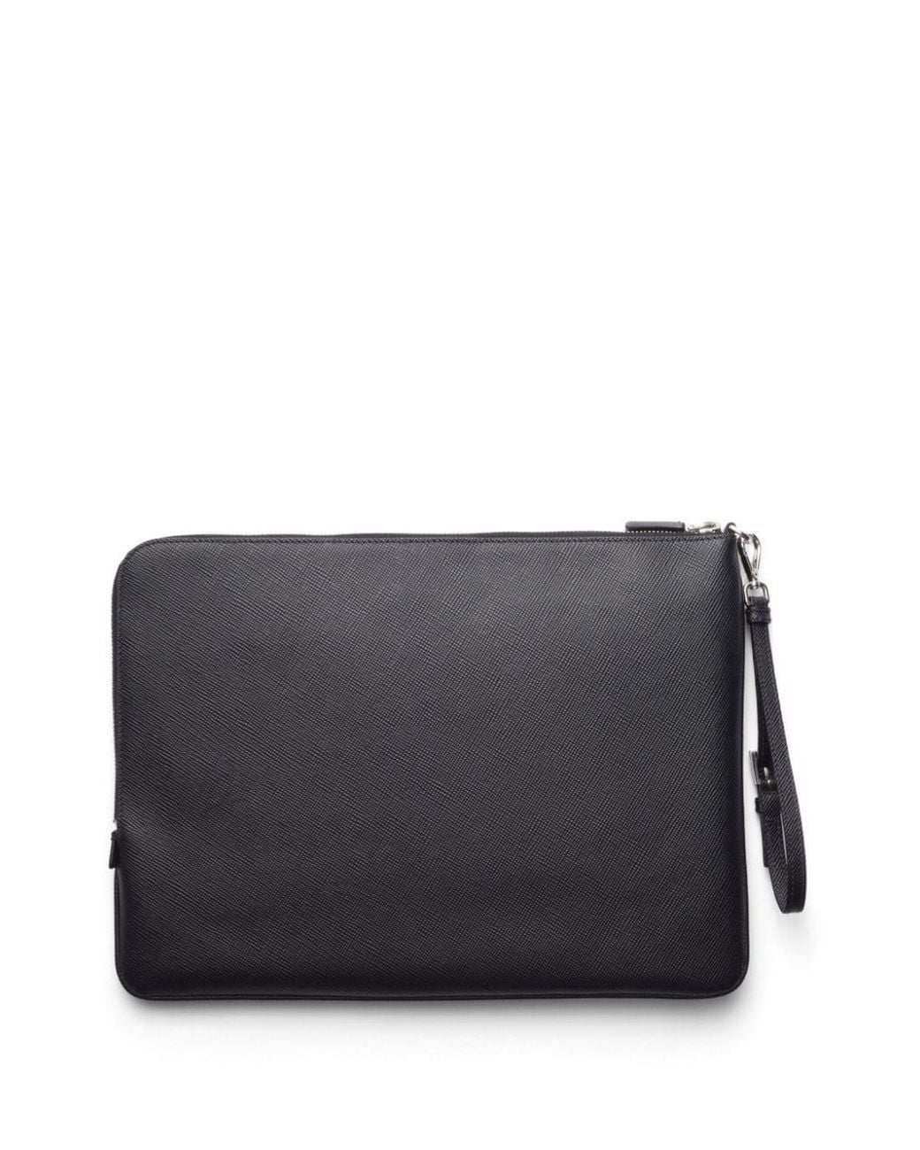 Prada Black Triangle-Logo Leather Clutch Bag for men