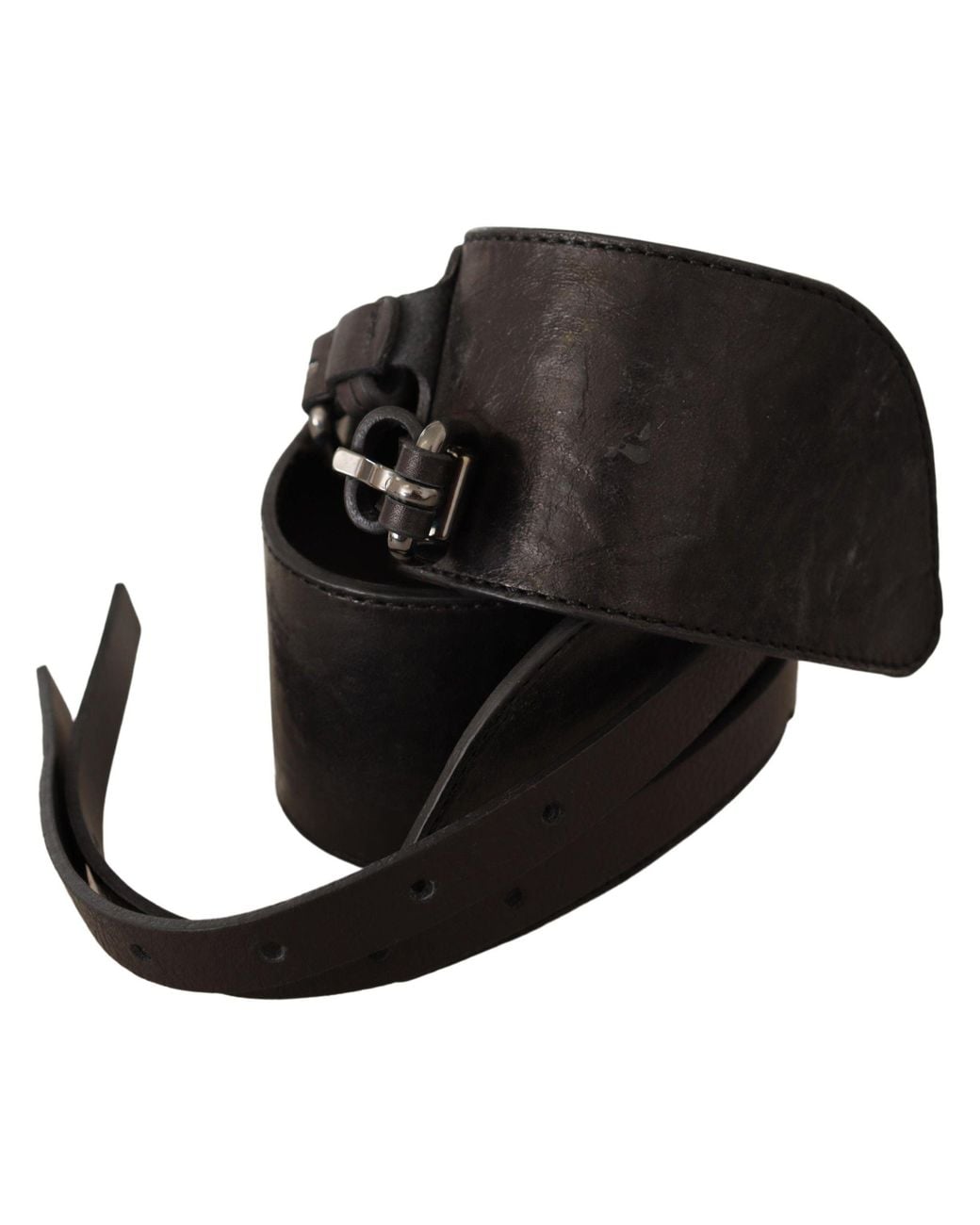 CoSTUME NATIONAL Black Dark Brown Leather Double Buckle Belt