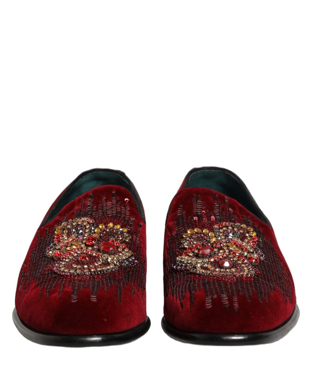 Dolce & Gabbana Red Maroon Sequin Gemstone Dress Loafers Shoes for men